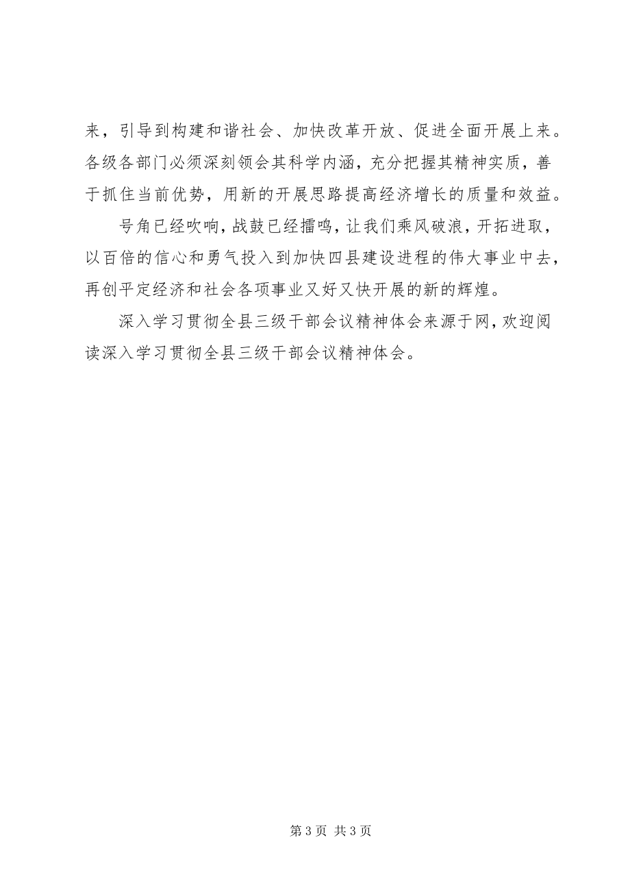 2023年深入学习贯彻全县三级干部会议精神体会.docx_第3页