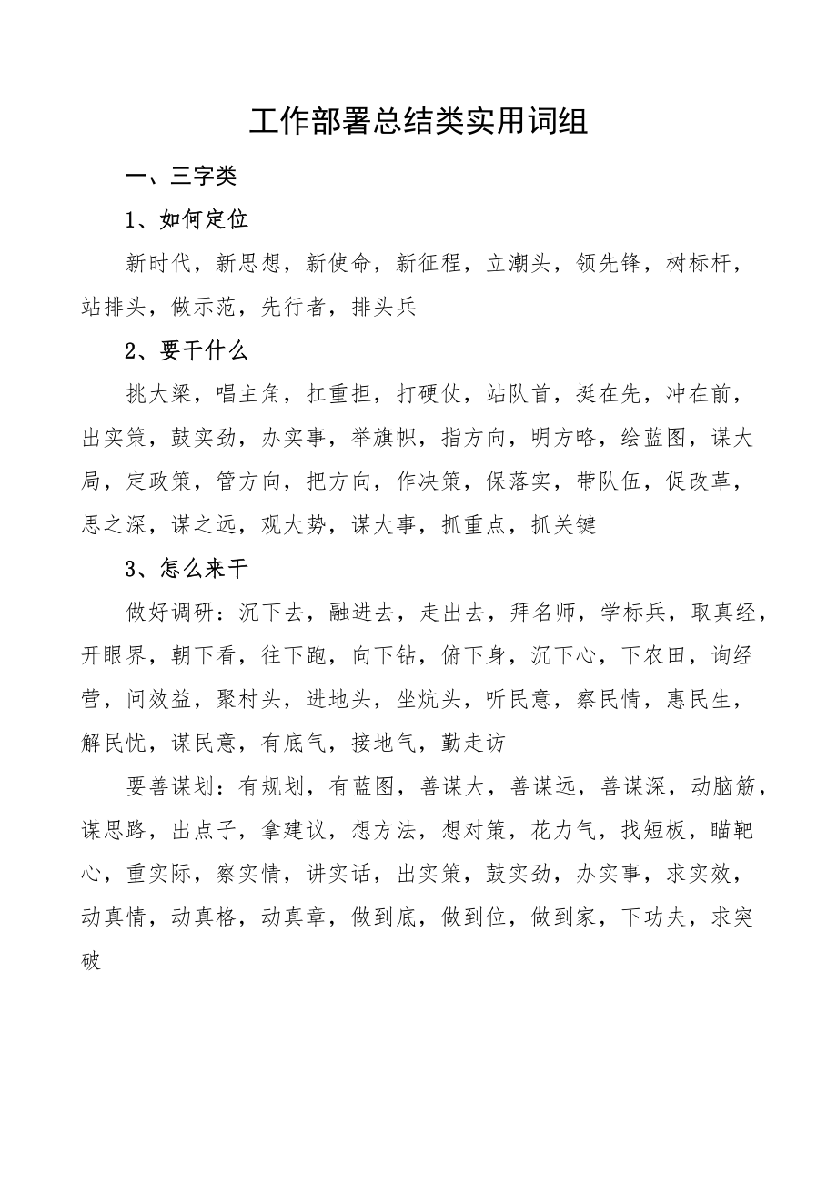 实用词汇工作部署总结类实用词组文章.docx_第1页