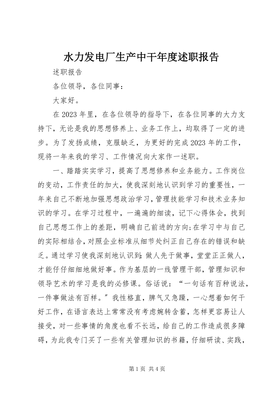 2023年水力发电厂生产中干年度述职报告.docx_第1页