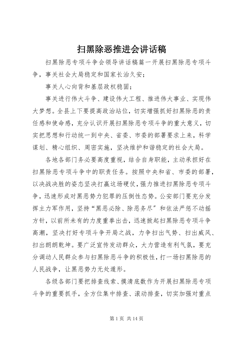 2023年扫黑除恶推进会致辞稿.docx_第1页