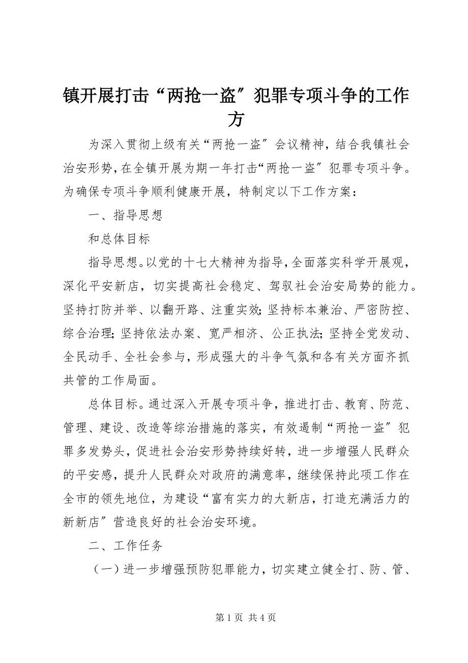 2023年镇开展打击“两抢一盗”犯罪专项斗争的工作方.docx_第1页