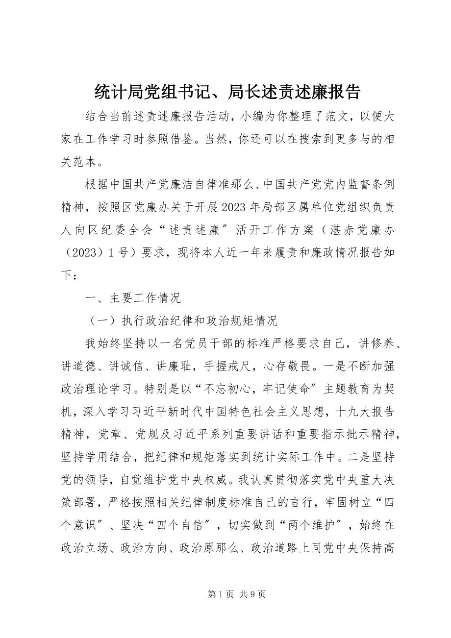 2023年统计局党组书记局长述责述廉报告.docx_第1页