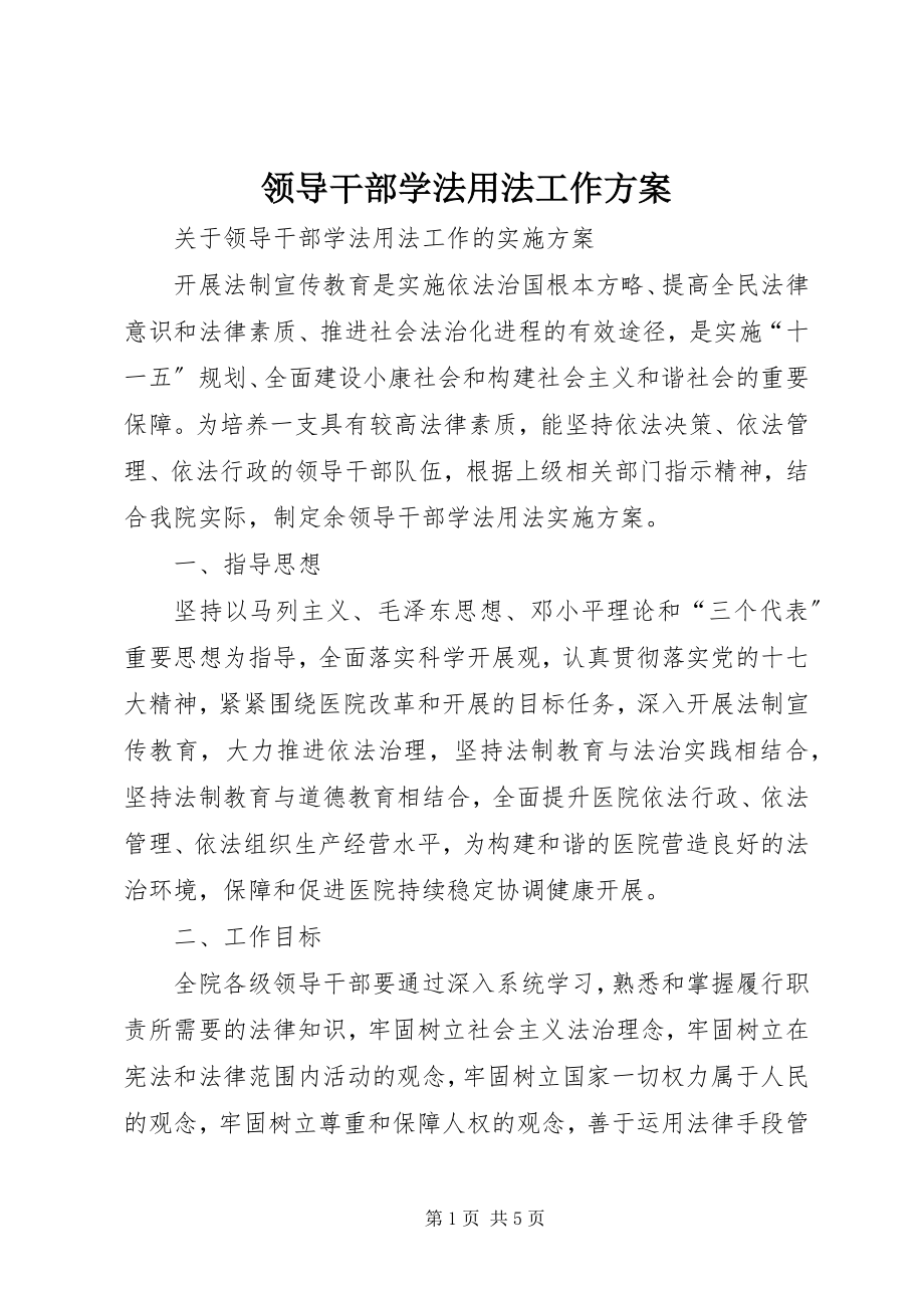 2023年领导干部学法用法工作方案.docx_第1页