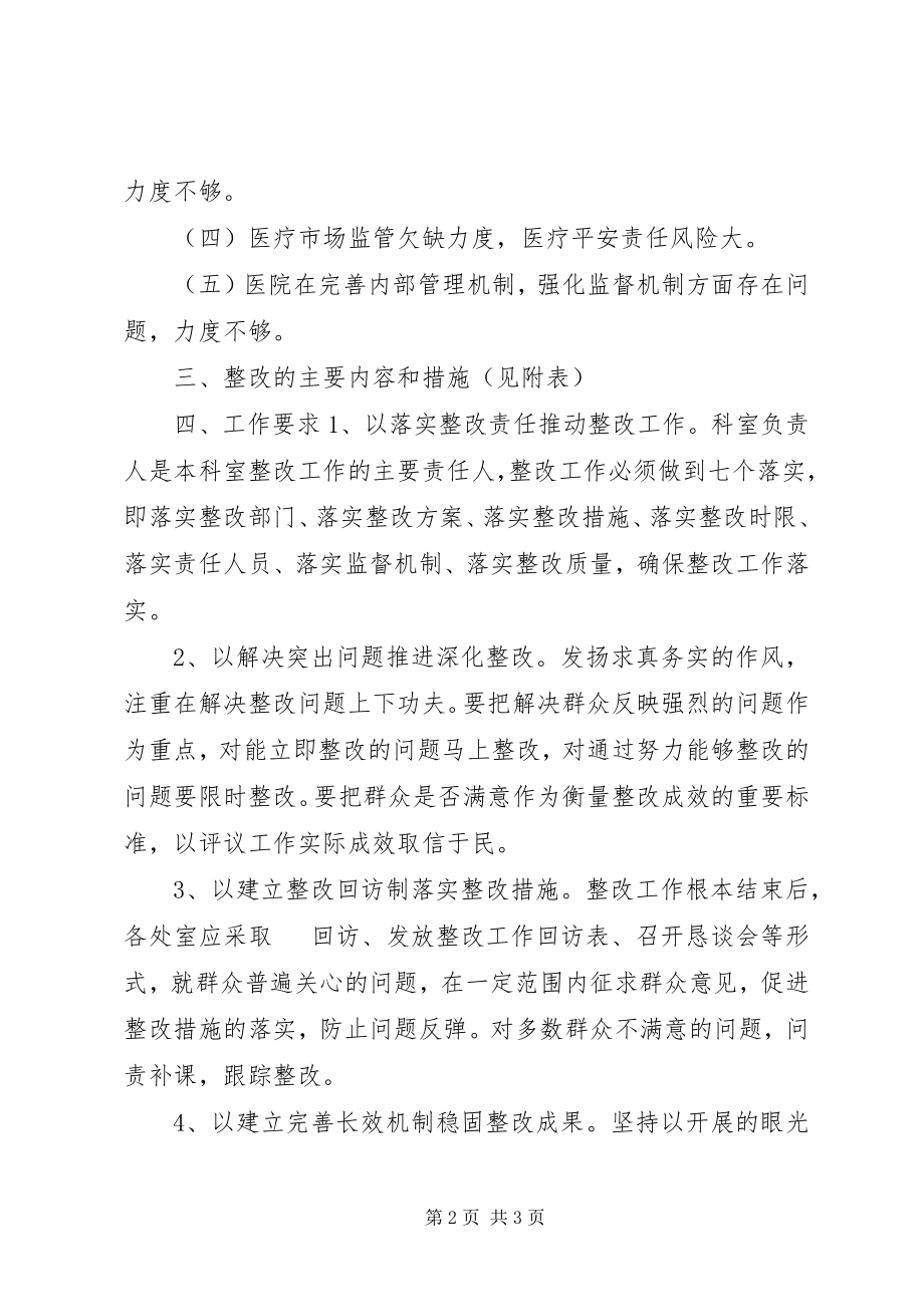 2023年医院民主评议政风行风工作整改方案.docx_第2页