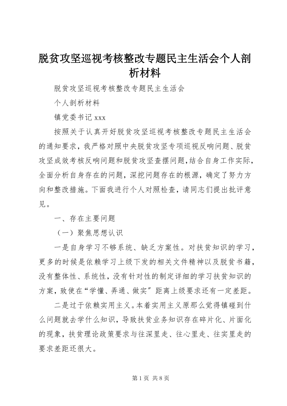 2023年脱贫攻坚巡视考核整改专题民主生活会个人剖析材料.docx_第1页