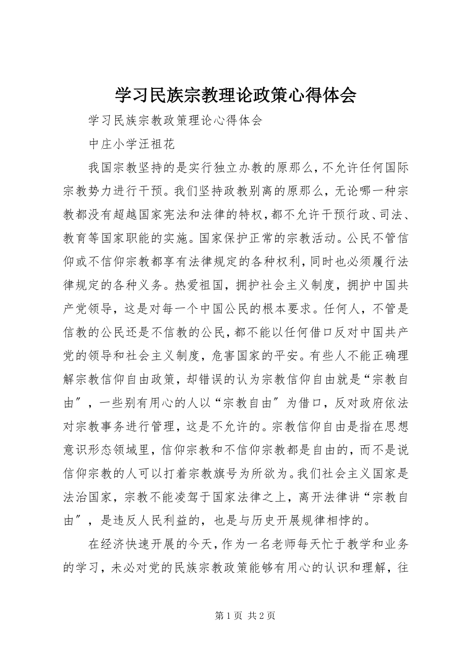 2023年学习民族宗教理论政策心得体会.docx_第1页