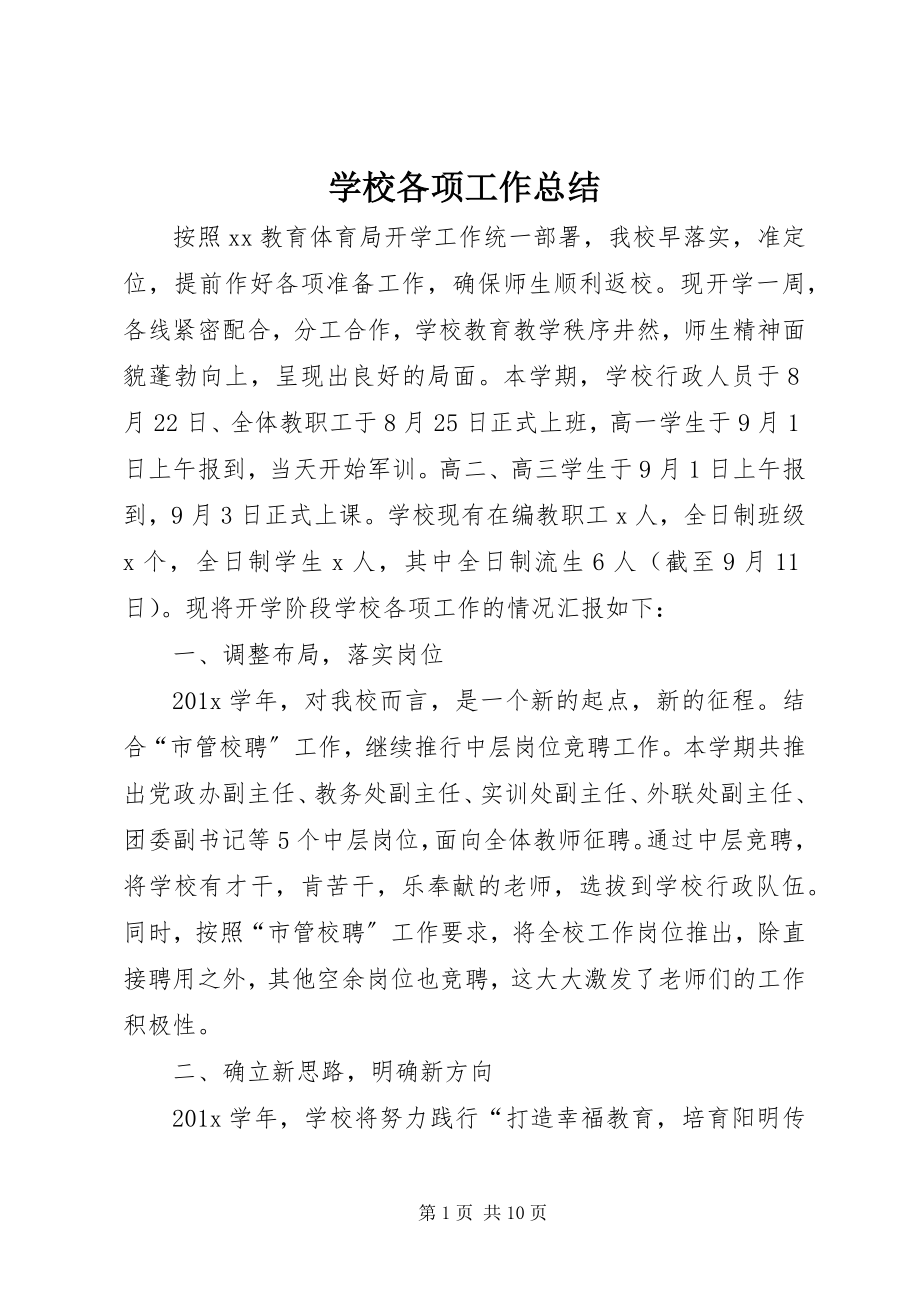 2023年学校各项工作总结.docx_第1页