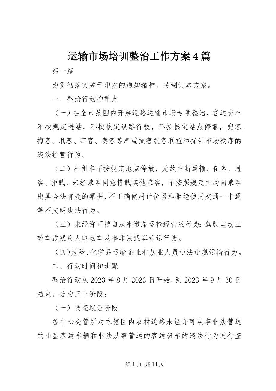 2023年运输市场培训整治工作计划4篇.docx_第1页