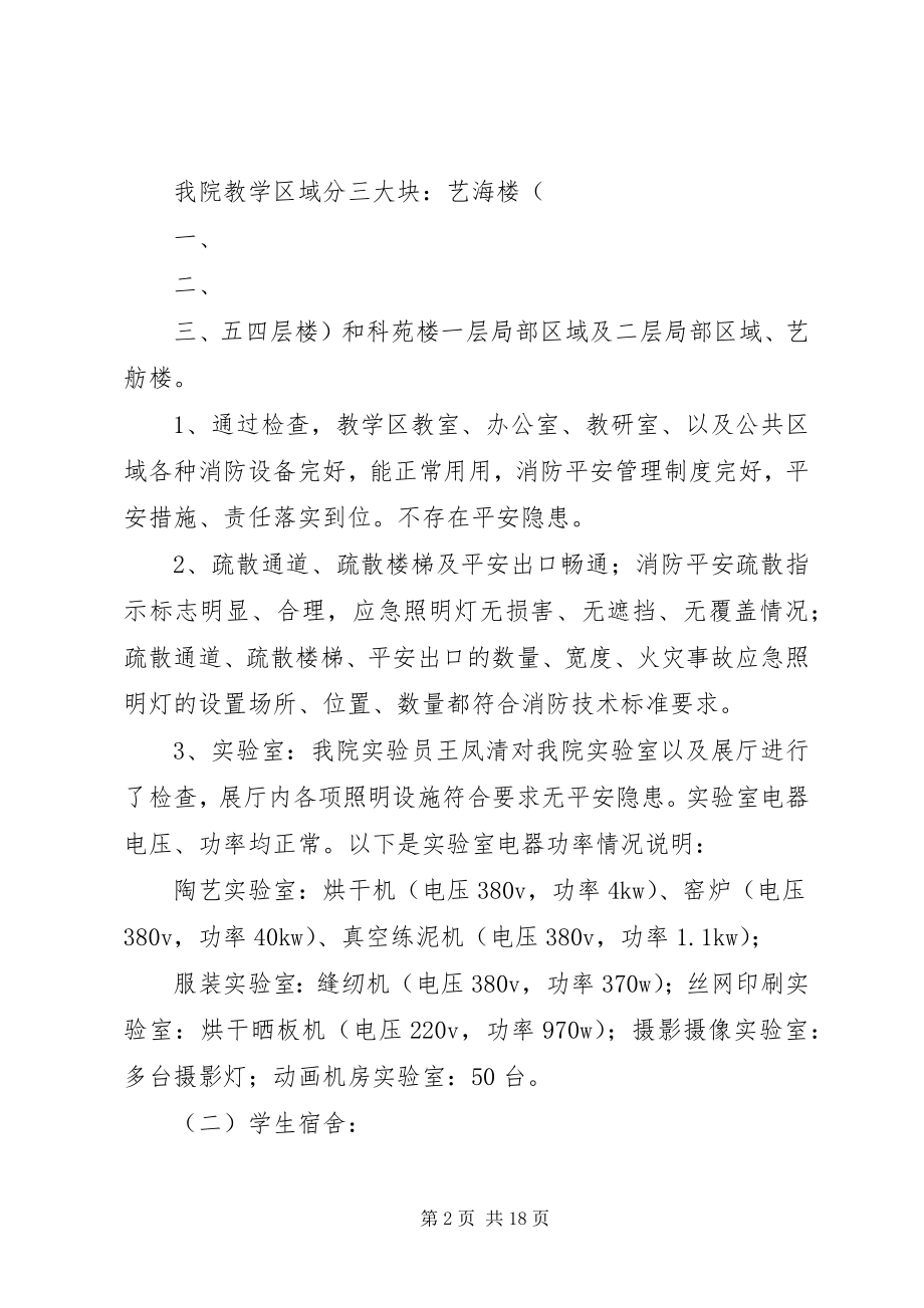 2023年艺术学院关于消防安全自查情况汇报.docx_第2页