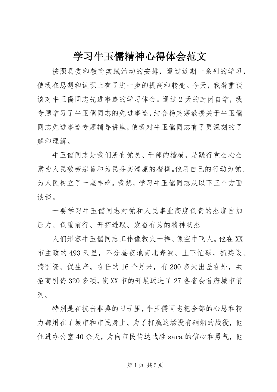 2023年学习牛玉儒精神心得体会2.docx_第1页