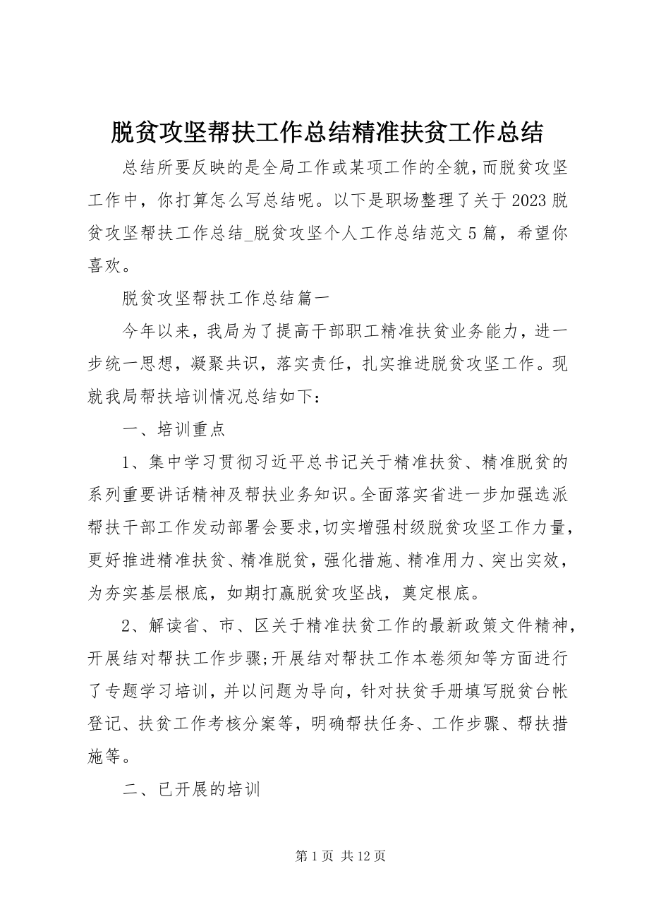 2023年脱贫攻坚帮扶工作总结精准扶贫工作总结.docx_第1页