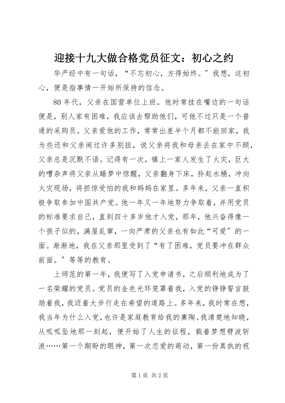 2023年迎接十九大做合格党员征文初心之约.docx_第1页