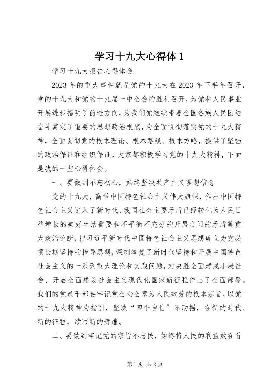 2023年学习十九大心得体1.docx_第1页