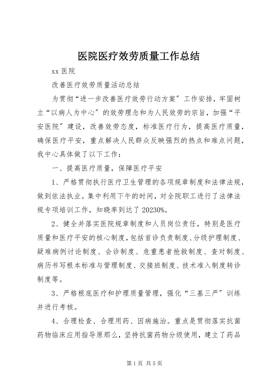 2023年医院医疗服务质量工作总结.docx_第1页