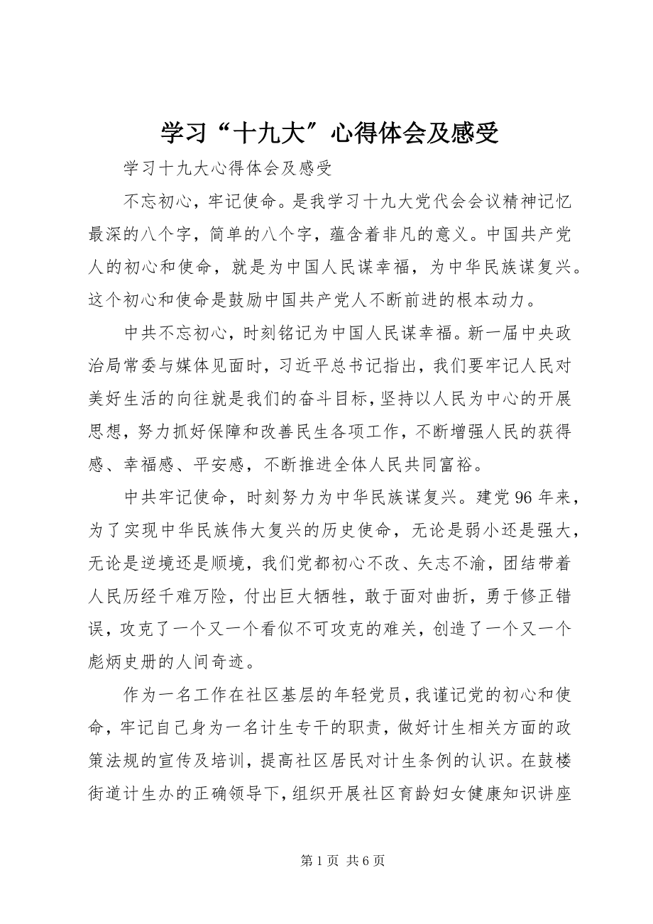 2023年学习“十九大”心得体会及感受.docx_第1页