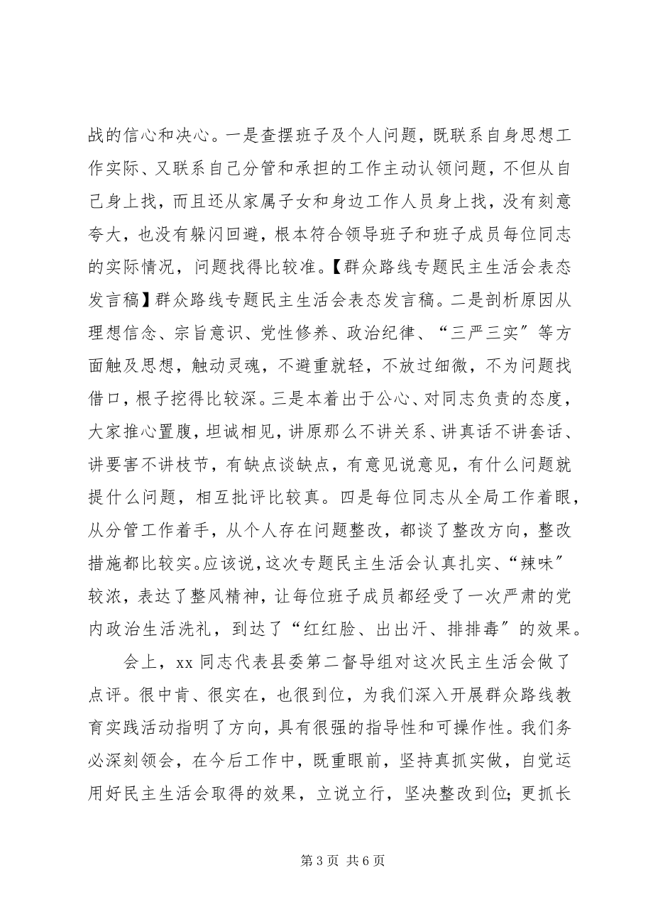 2023年群众路线专题民主生活会表态讲话稿.docx_第3页