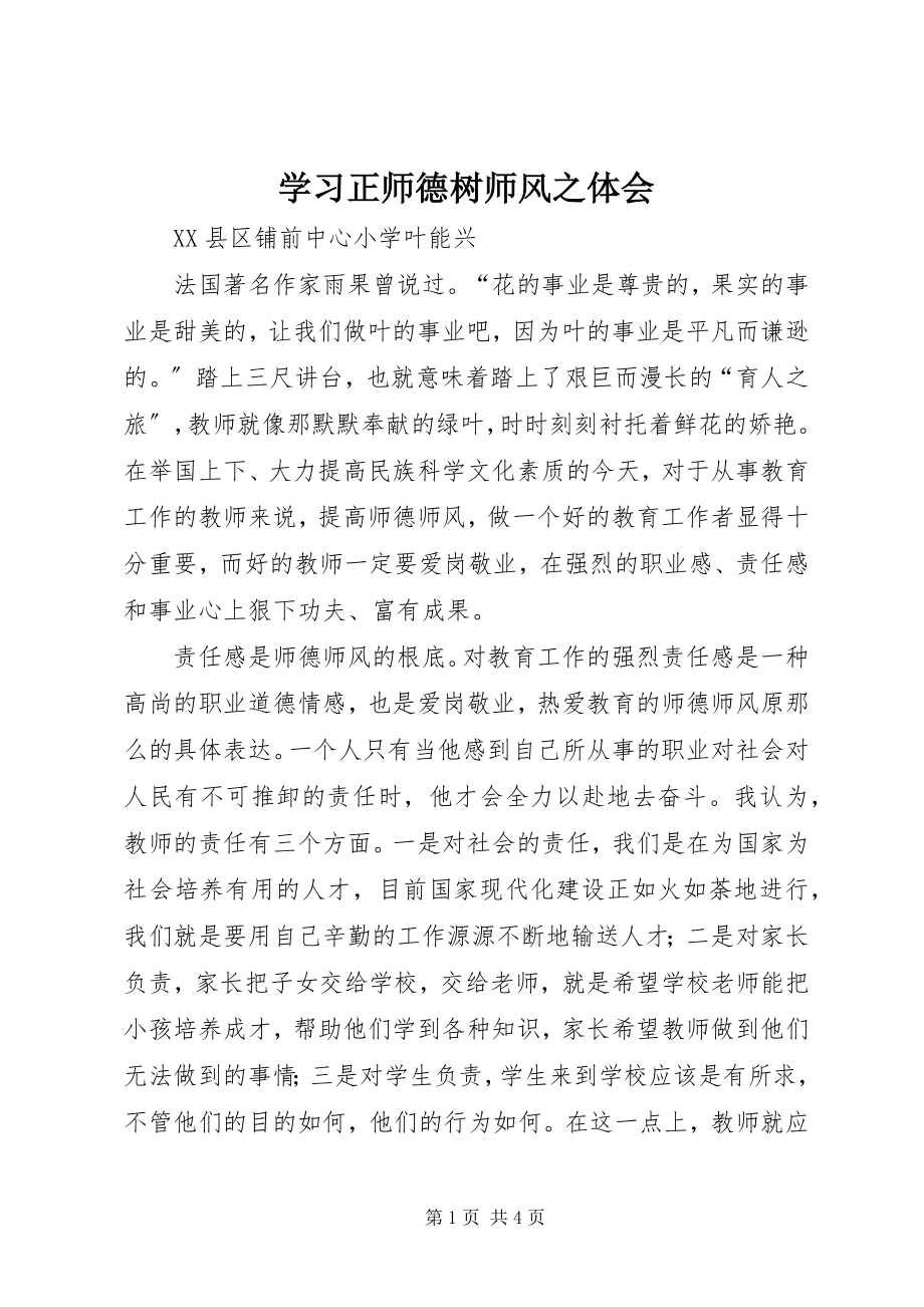 2023年学习《正师德树师风》之体会.docx_第1页