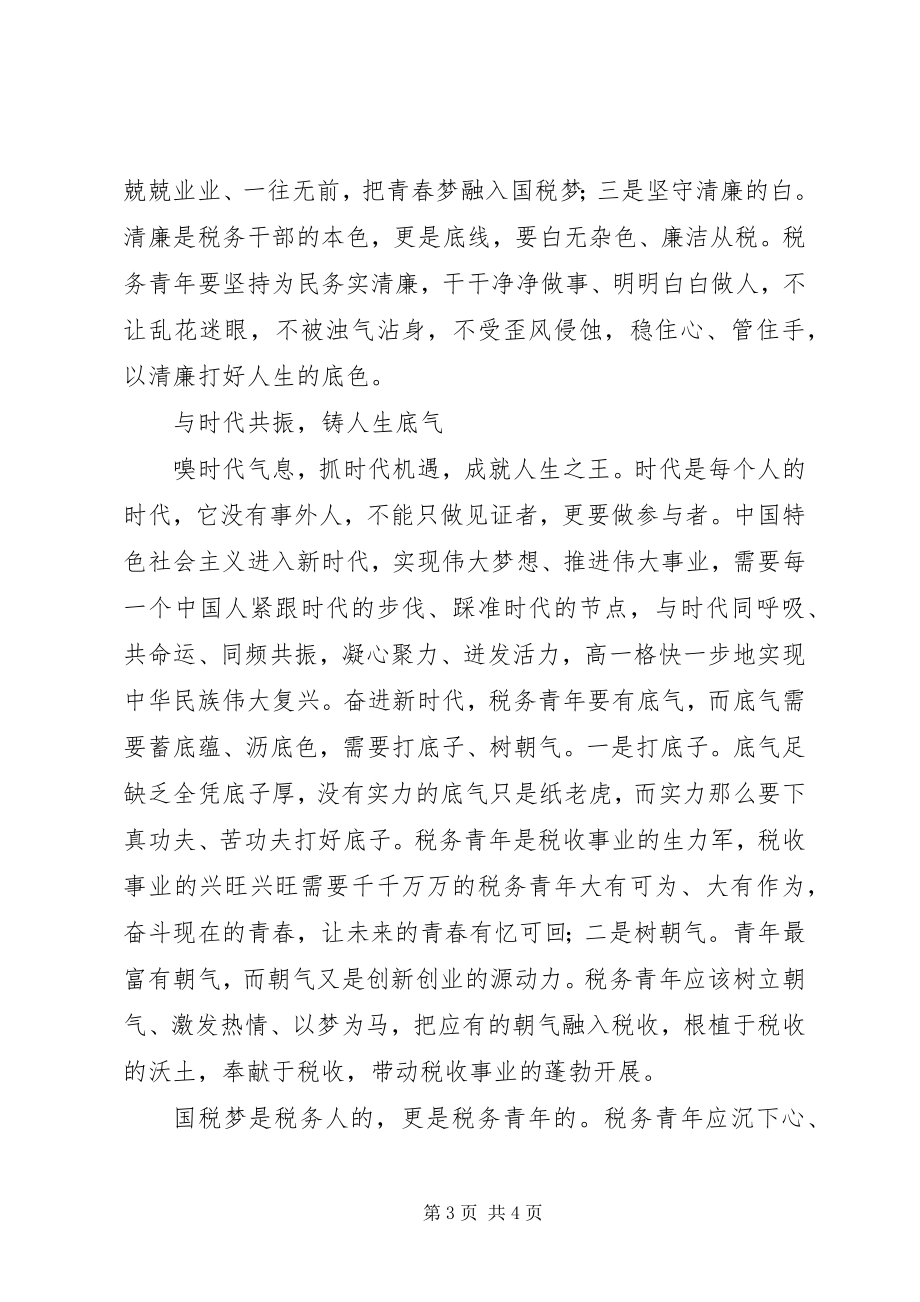 2023年学习十九大精神主题征文砺青春之剑谱国税华章.docx_第3页