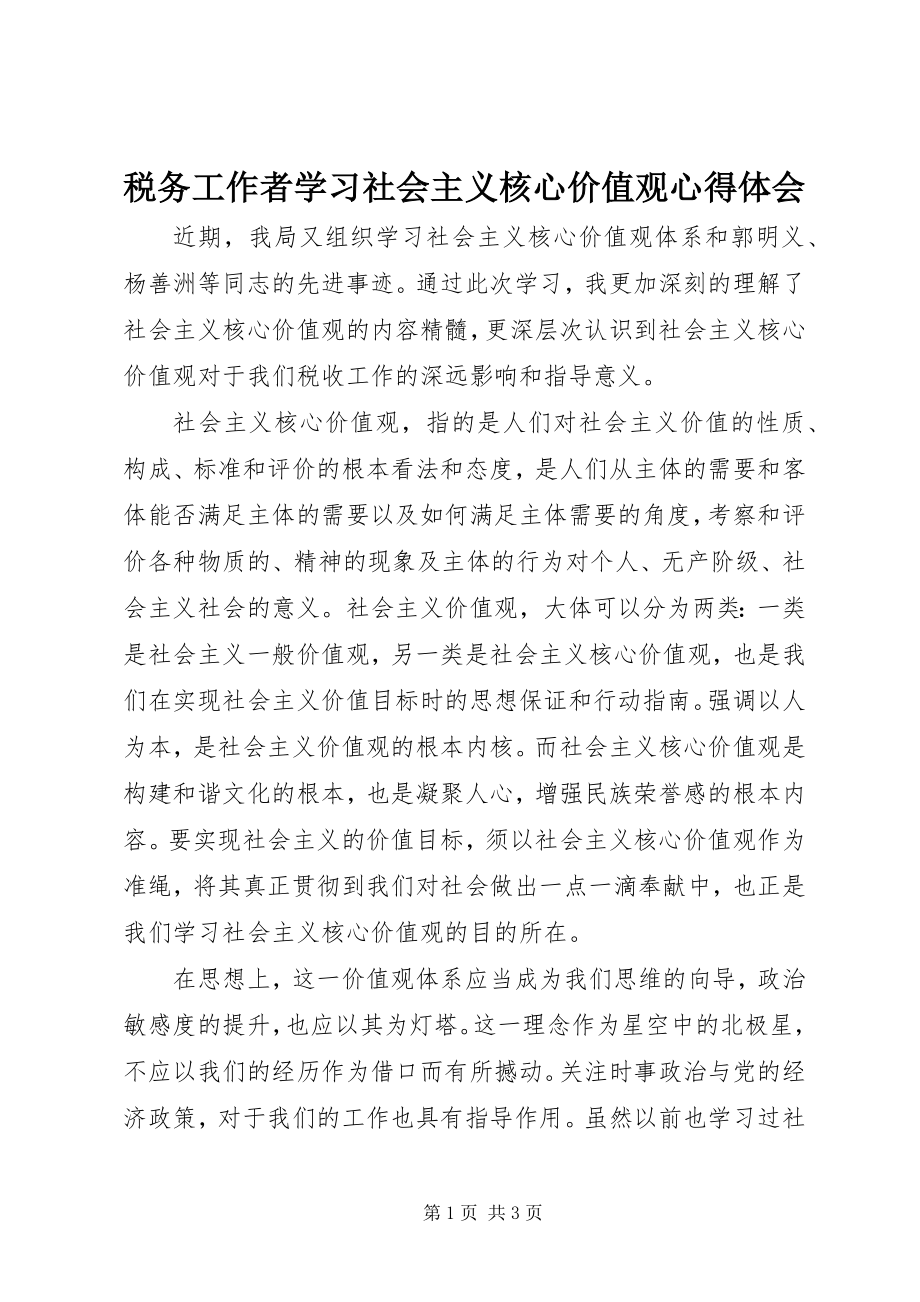 2023年税务工作者学习社会主义核心价值观心得体会.docx_第1页