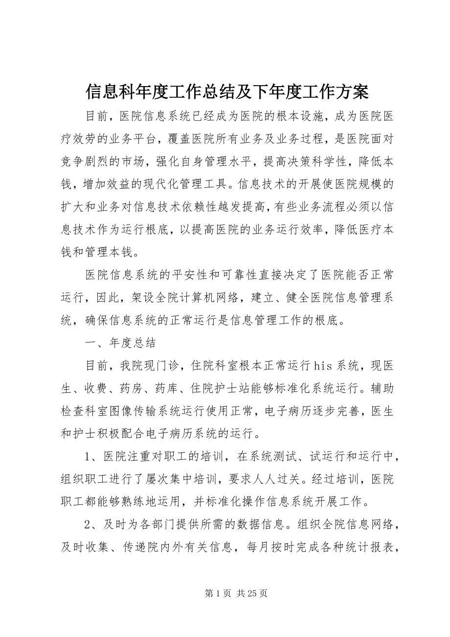 2023年信息科年度工作总结及下年度工作计划.docx_第1页