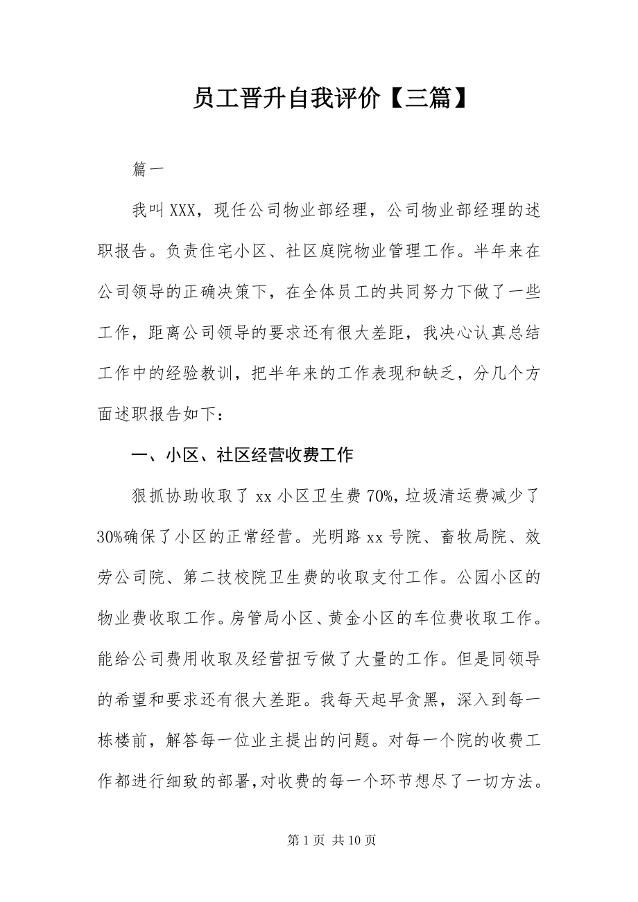 2023年员工晋升自我评价三篇.docx_第1页