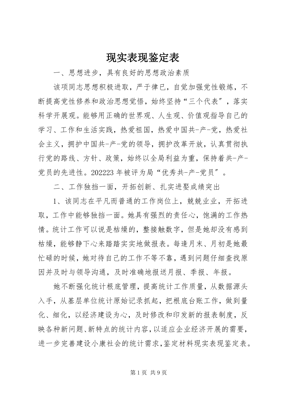 2023年现实表现鉴定表.docx_第1页