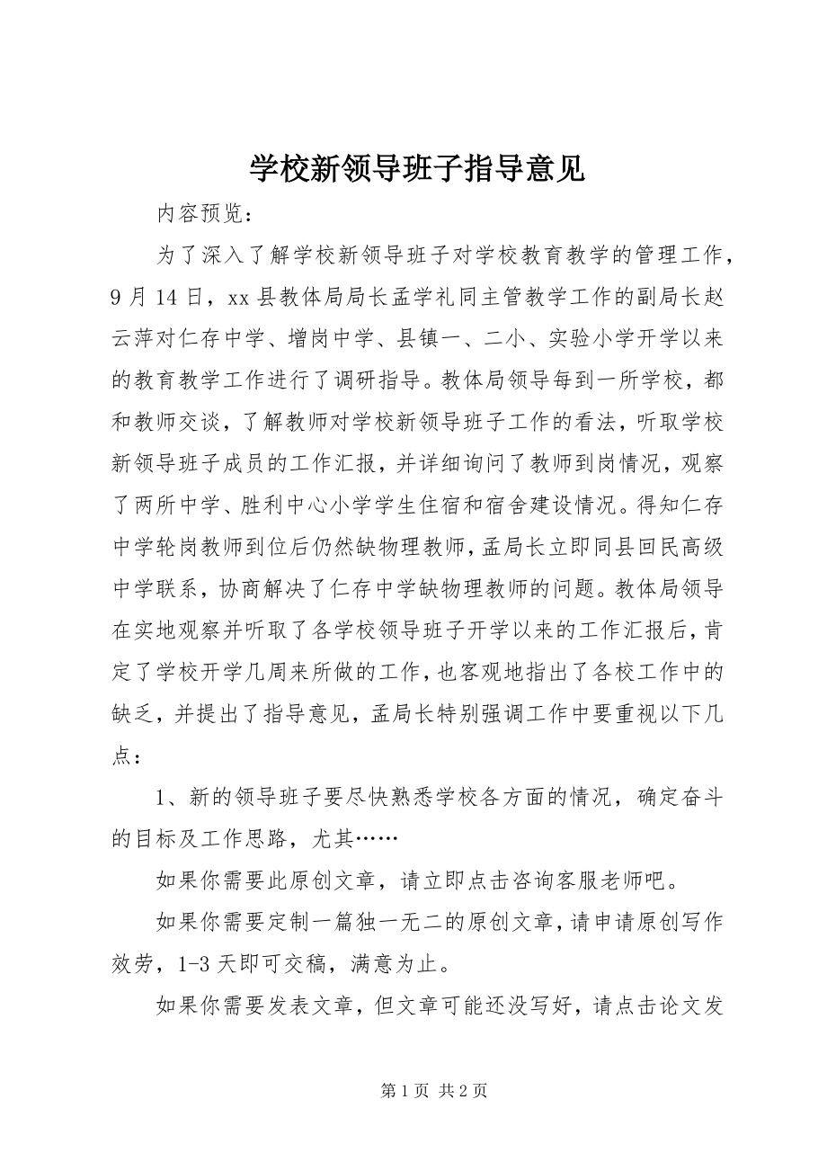 2023年学校新领导班子指导意见.docx_第1页