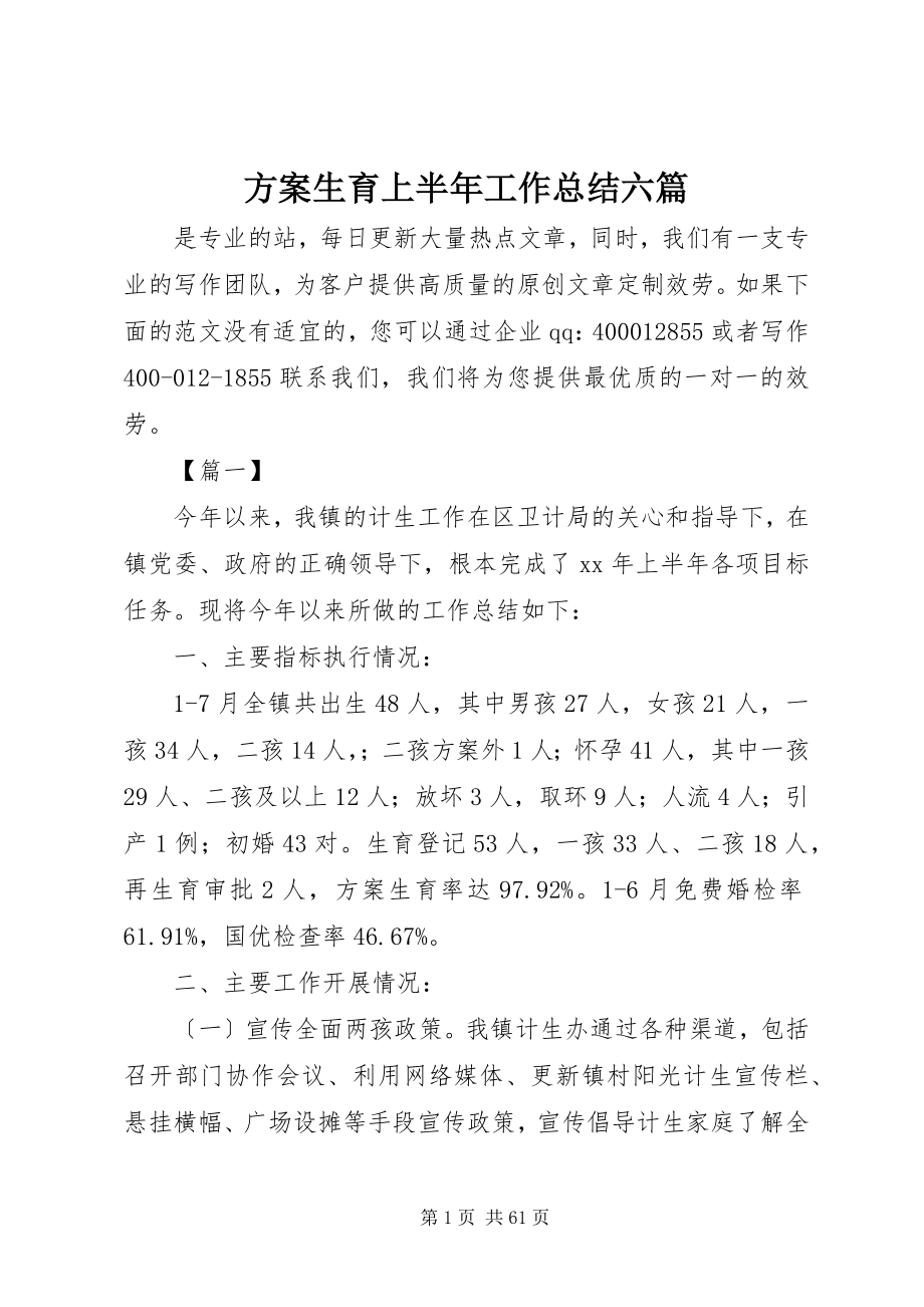 2023年计划生育上半年工作总结六篇.docx_第1页