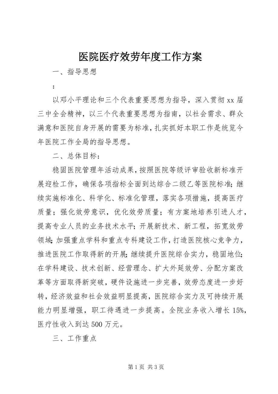 2023年医院医疗服务年度工作计划.docx_第1页