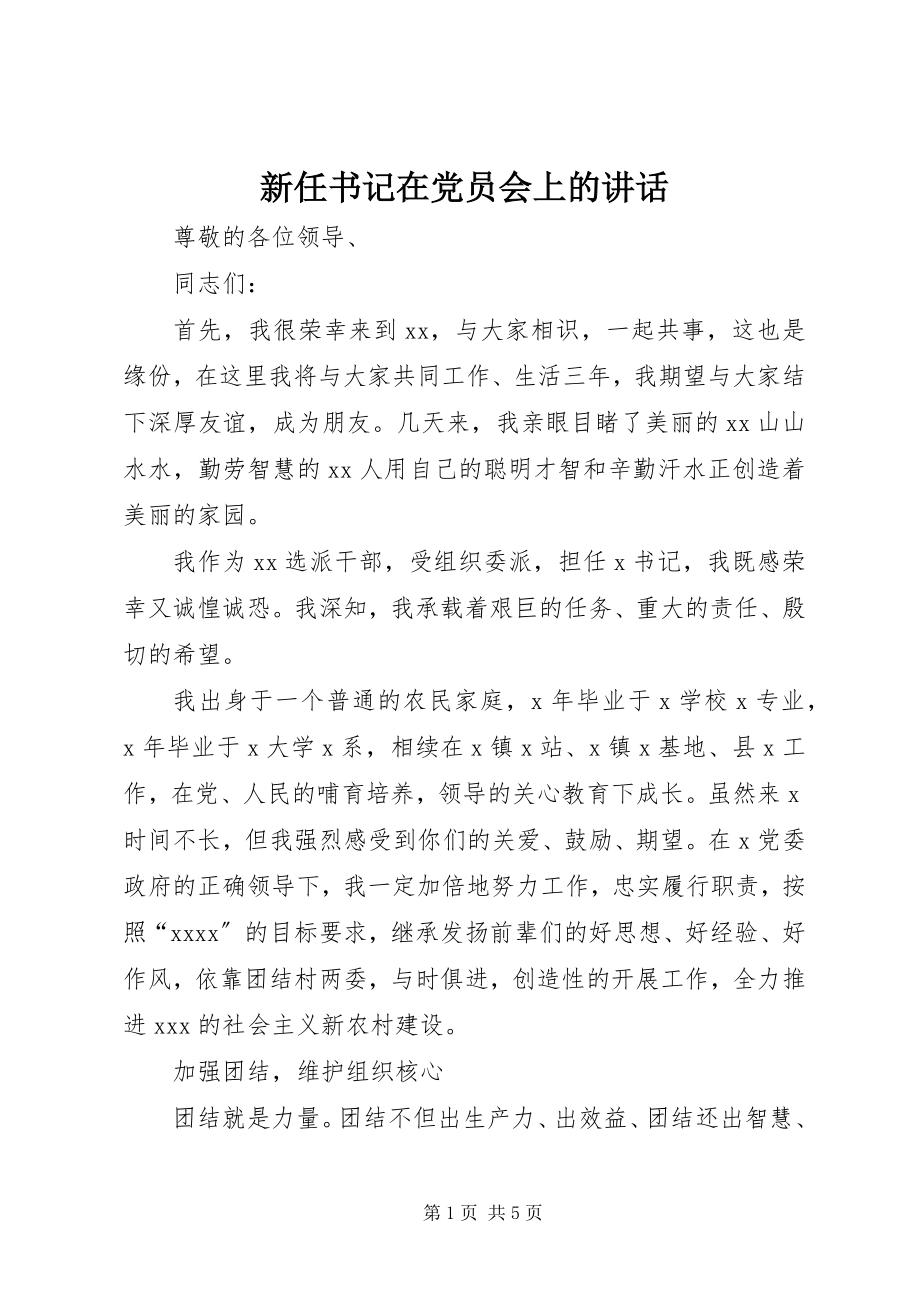 2023年新任书记在党员会上的致辞.docx_第1页