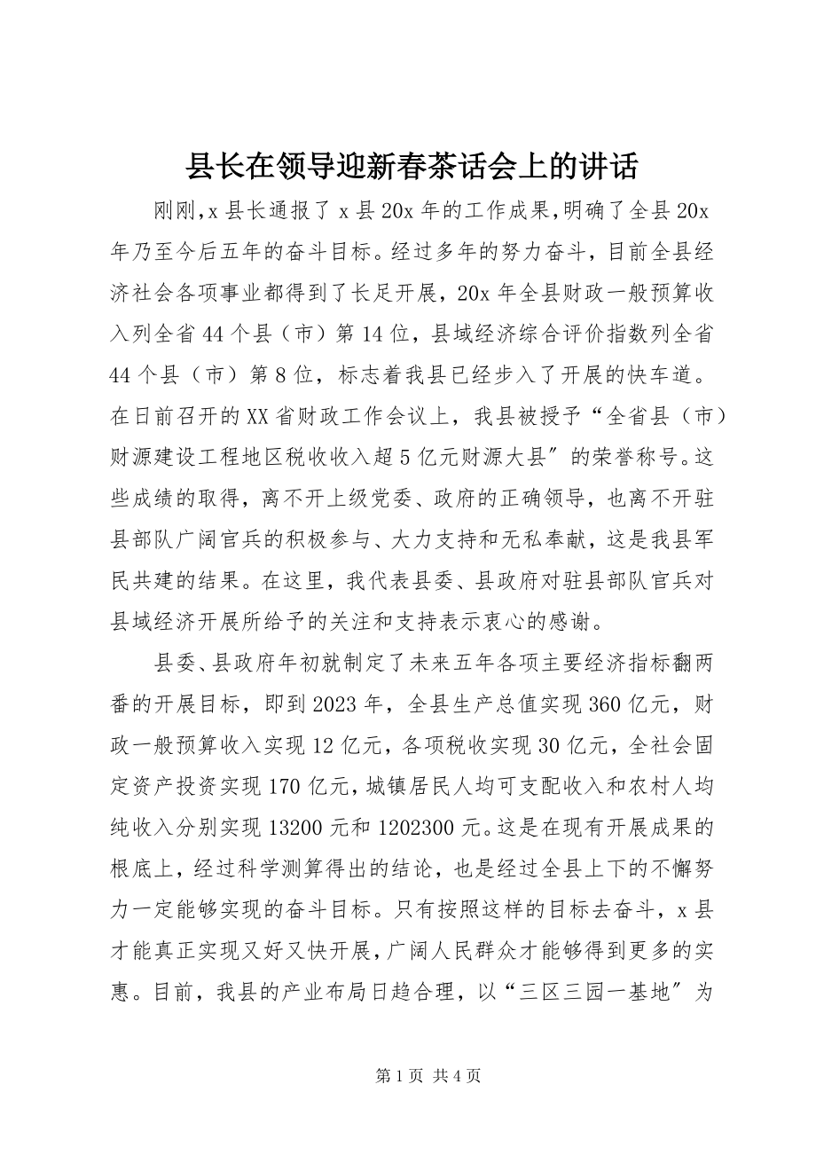 2023年县长在领导迎新春茶话会上的致辞.docx_第1页