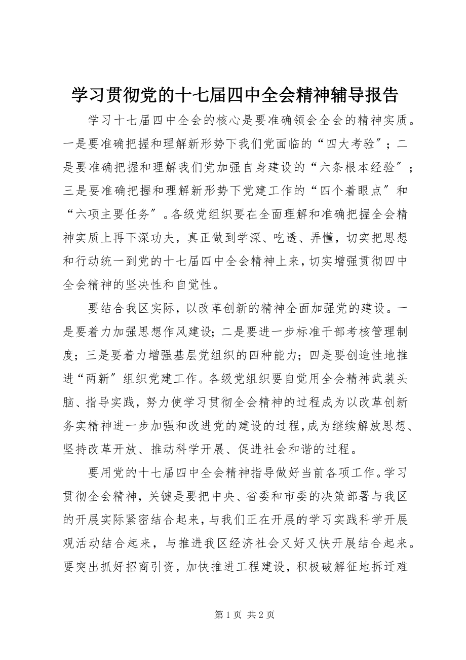 2023年学习贯彻党的十七届四中全会精神辅导报告.docx_第1页