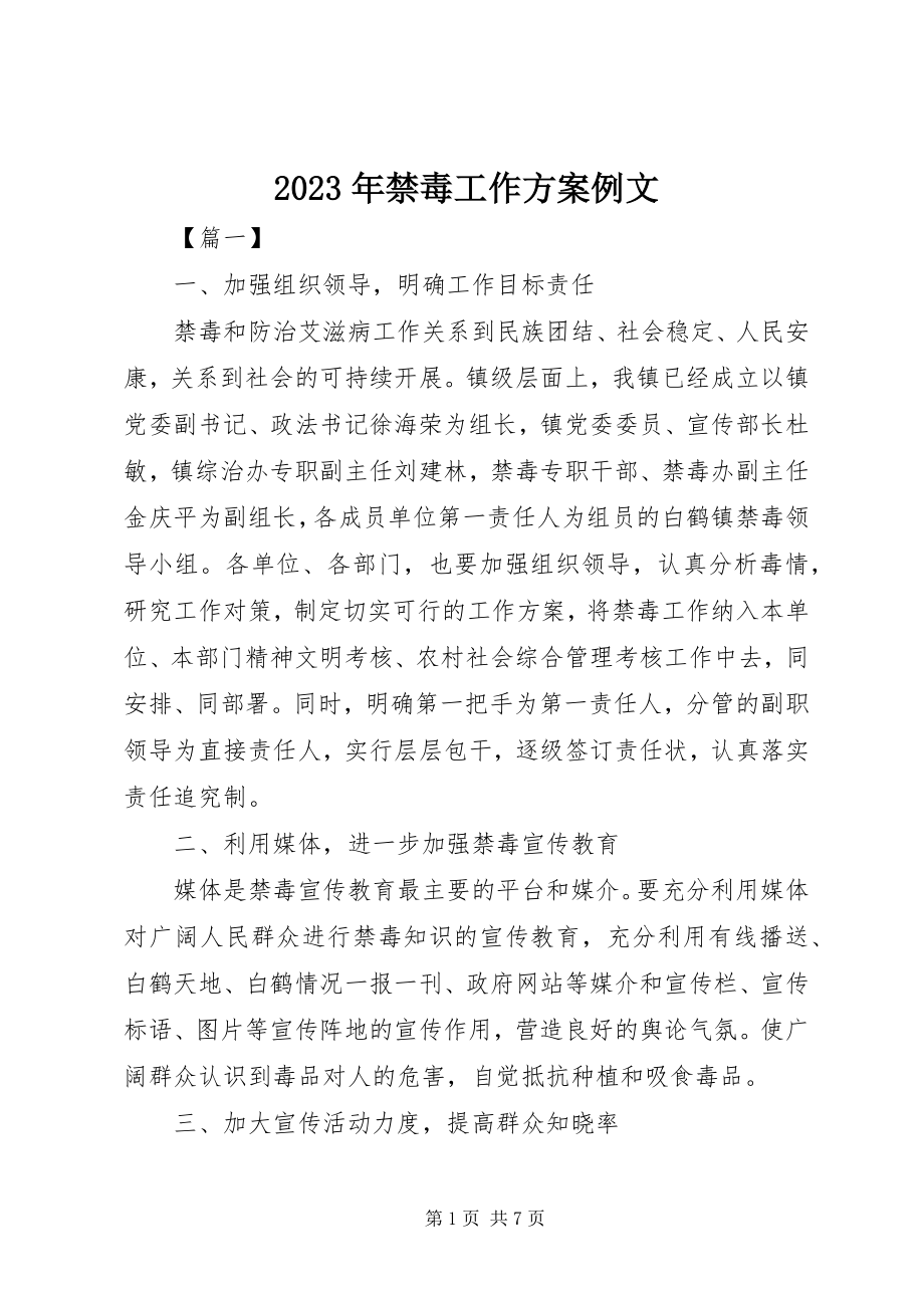 2023年禁毒工作计划例文.docx_第1页