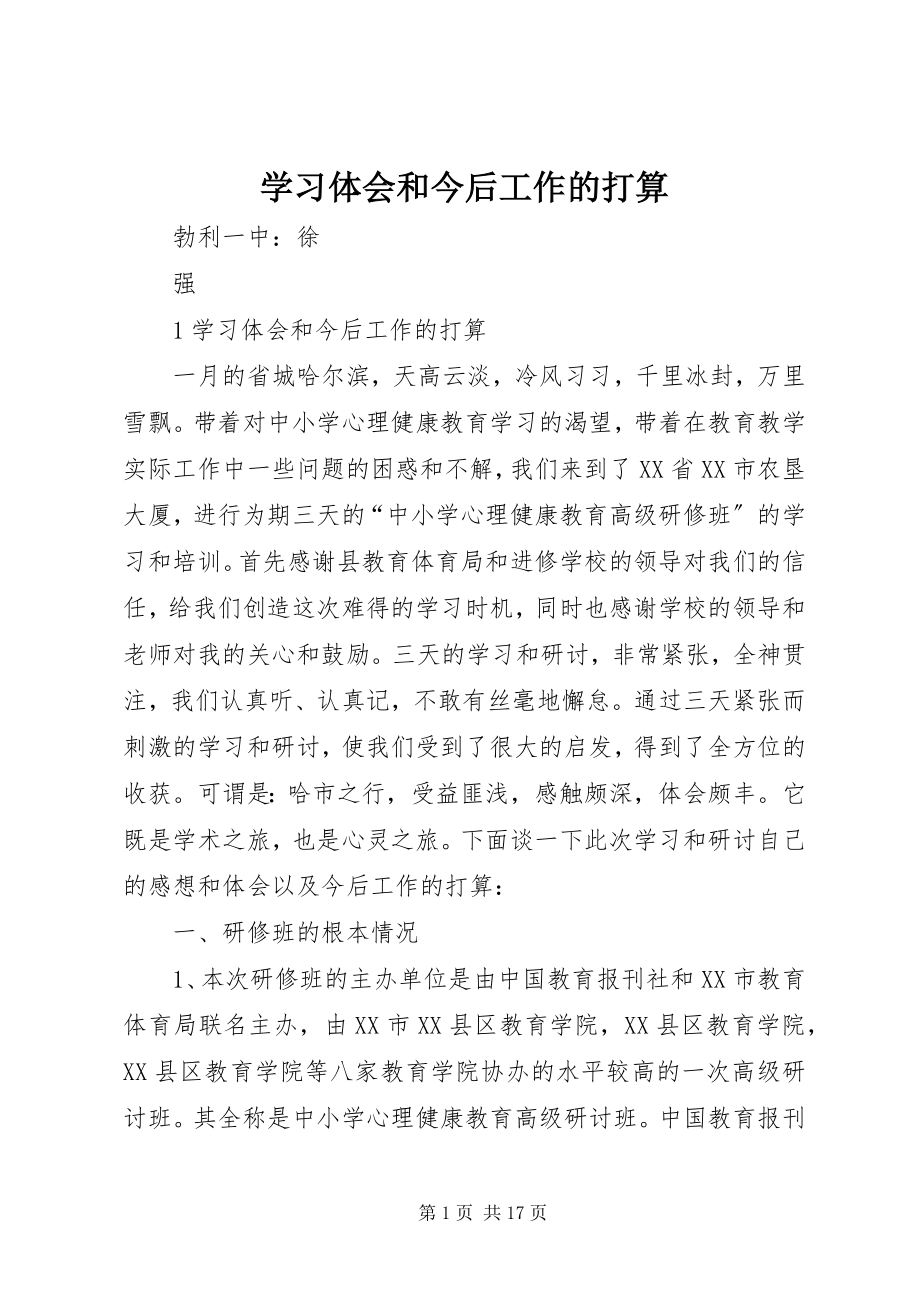 2023年学习体会和今后工作的打算.docx_第1页