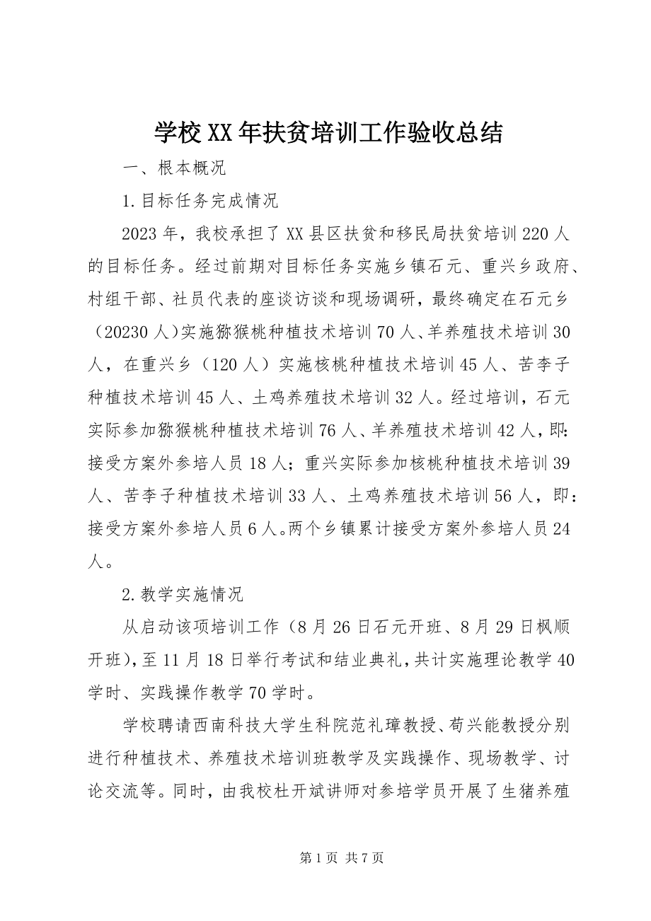 2023年学校扶贫培训工作验收总结.docx_第1页