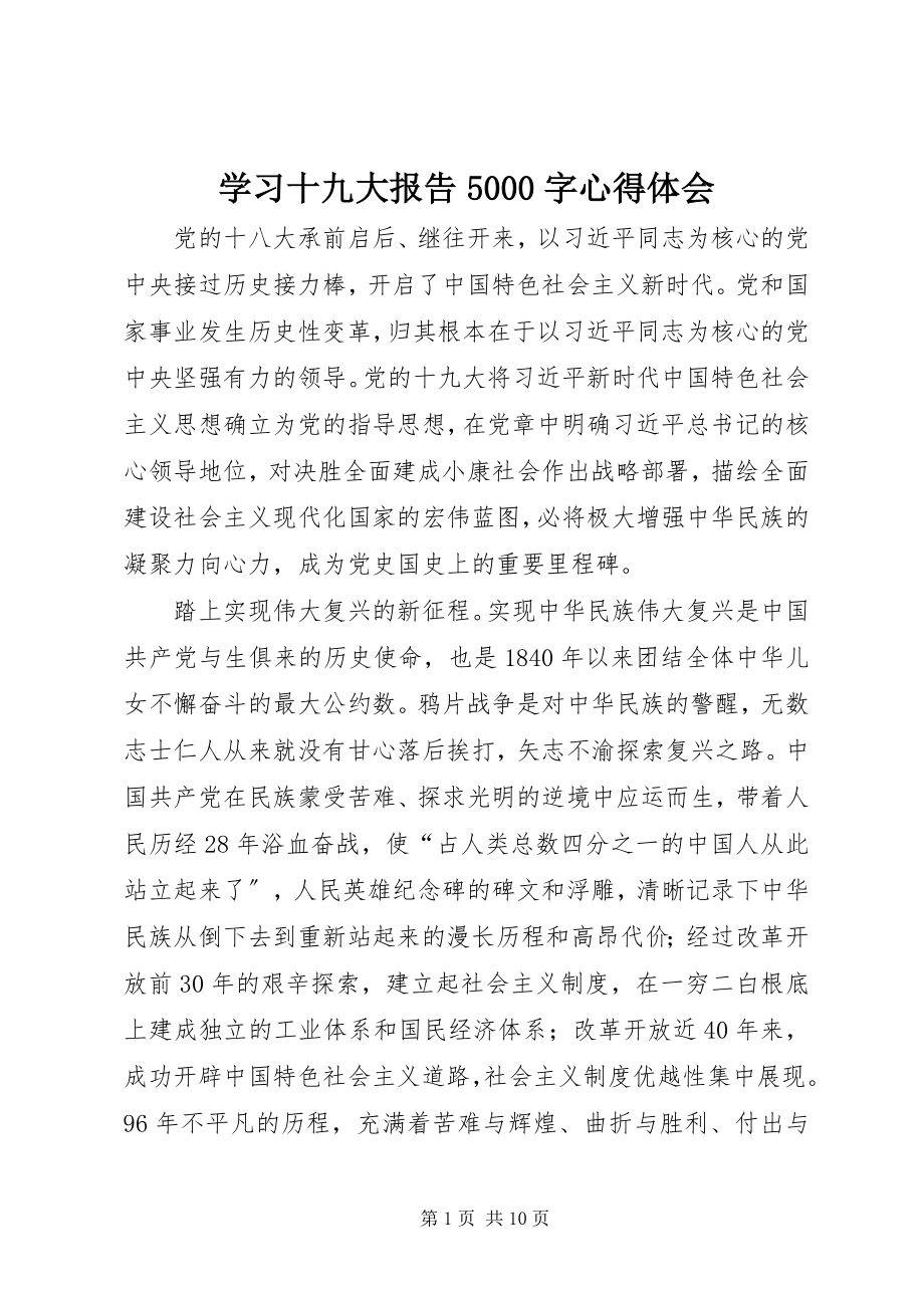 2023年学习十九大报告5000字心得体会.docx_第1页