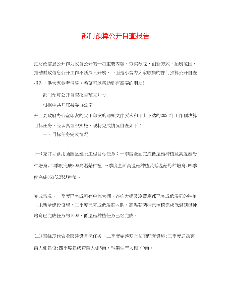 2023年部门预算公开自查报告.docx_第1页