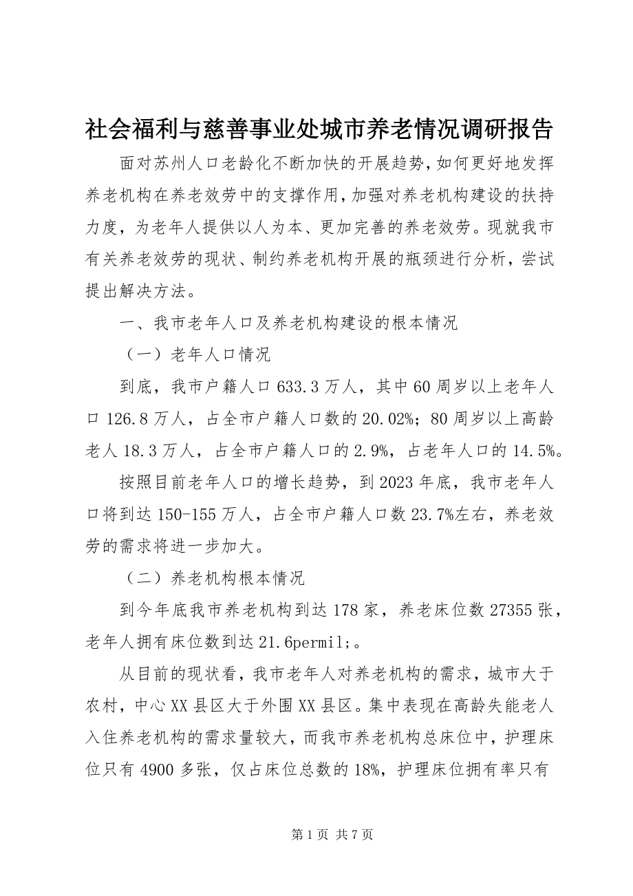 2023年社会福利与慈善事业处城市养老情况调研报告.docx_第1页