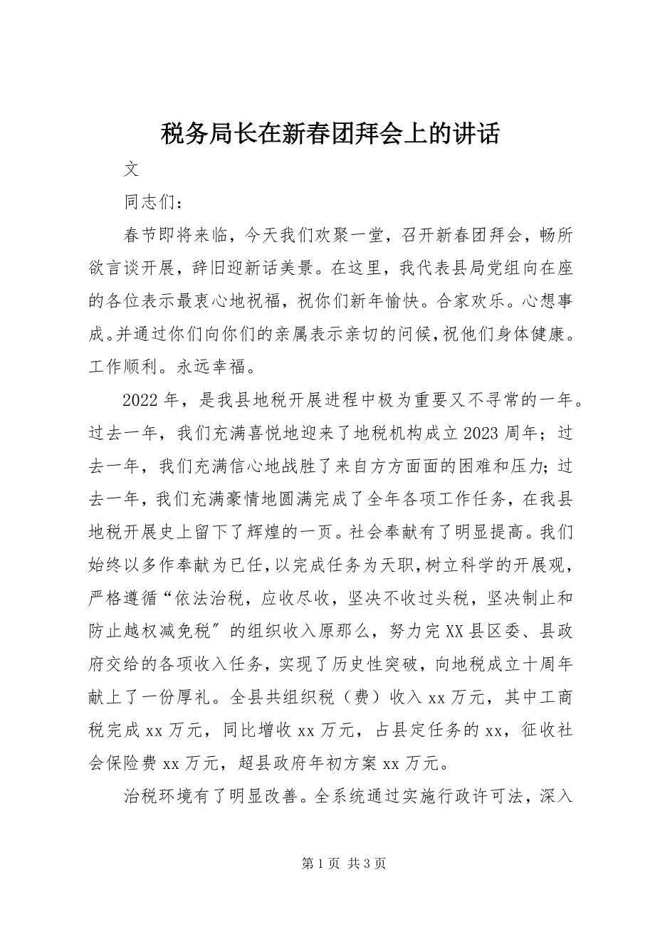 2023年税务局长在新春团拜会上的致辞.docx_第1页