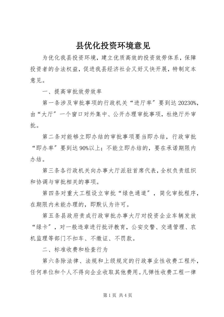 2023年县优化投资环境意见.docx_第1页