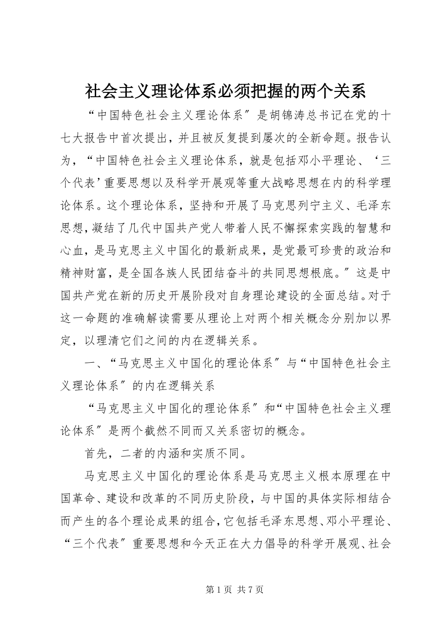 2023年社会主义理论体系必须把握的两个关系.docx_第1页