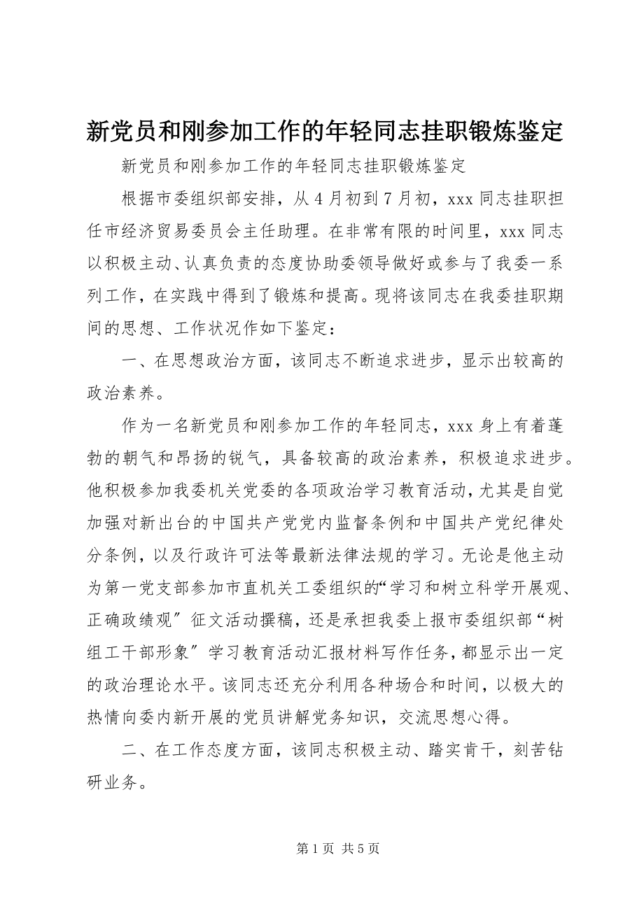 2023年新党员和刚参加工作的年轻同志挂职锻炼鉴定.docx_第1页