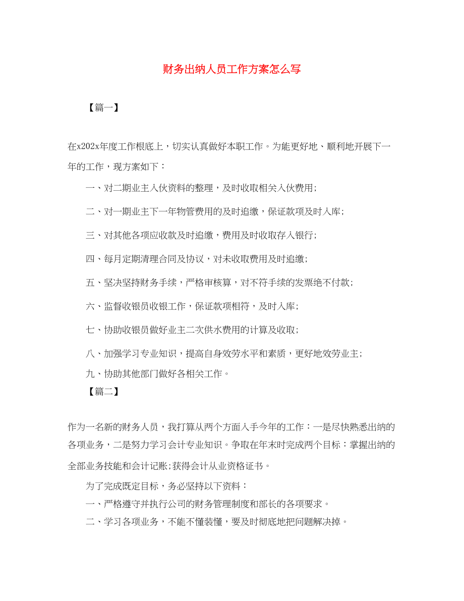 2023年财务出纳人员工作计划怎么写范文.docx_第1页