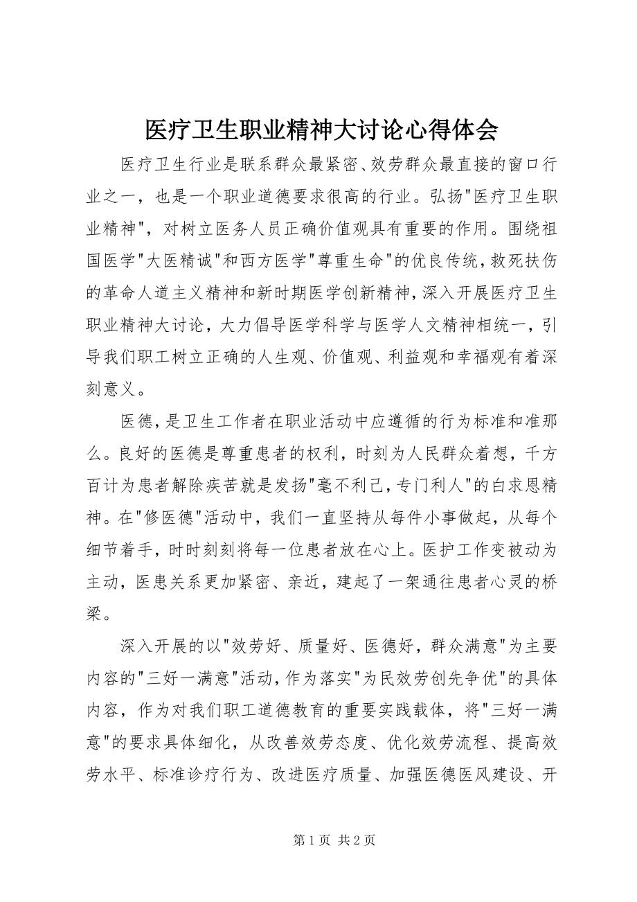 2023年医疗卫生职业精神大讨论心得体会.docx_第1页