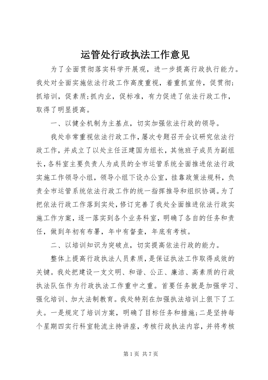 2023年运管处行政执法工作意见.docx_第1页