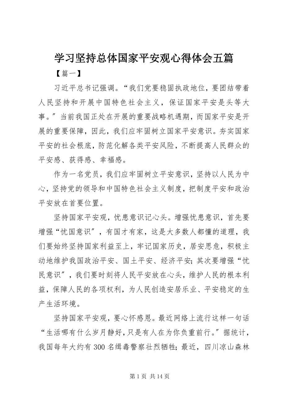 2023年学习《坚持总体国家安全观》心得体会五篇.docx_第1页