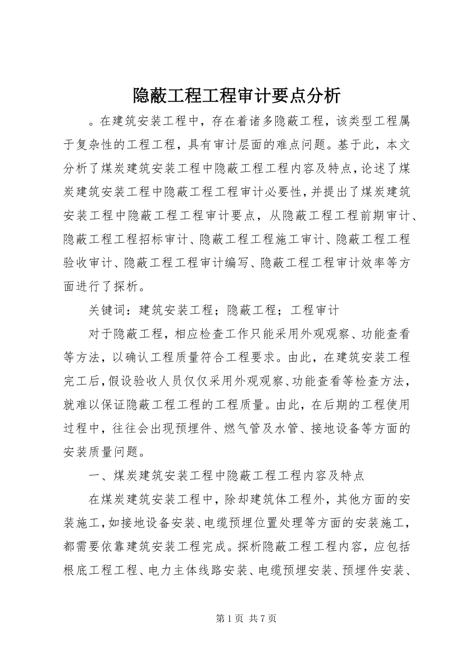 2023年隐蔽工程项目审计要点分析.docx_第1页