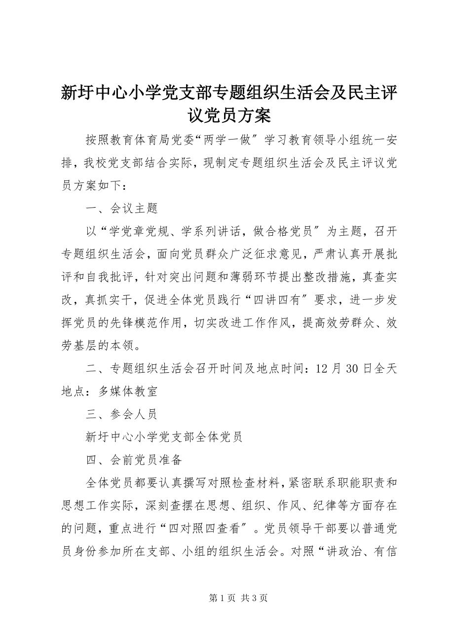 2023年新圩中心小学党支部专题组织生活会及民主评议党员方案.docx_第1页