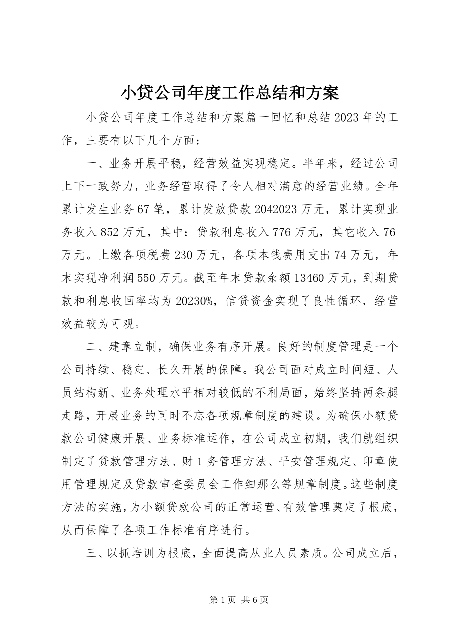 2023年小贷公司年度工作总结和计划.docx_第1页