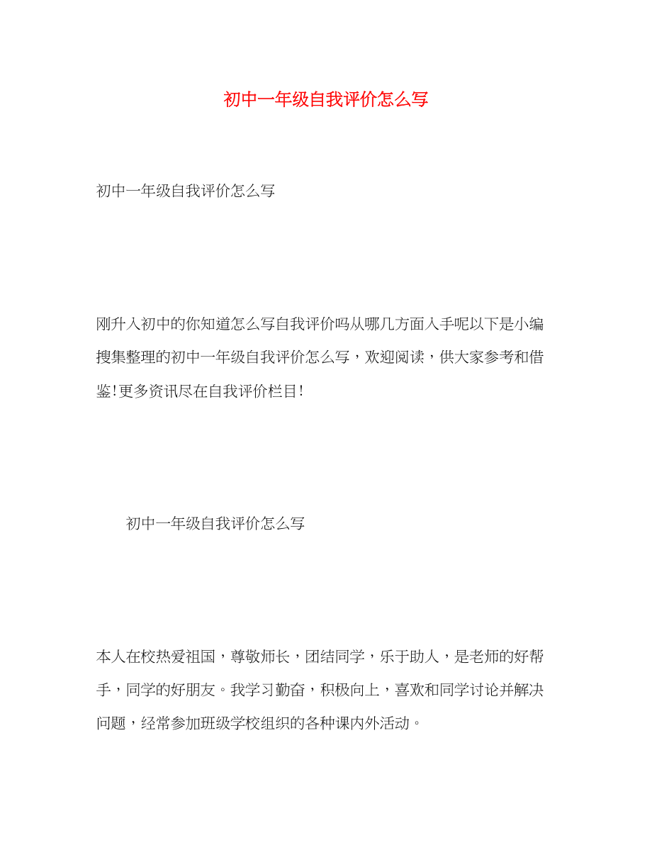 2023年初中一级自我评价怎么写范文.docx_第1页